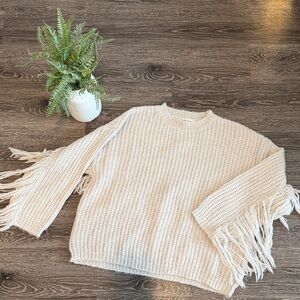 Peach Love California Cream Fringe Sweater